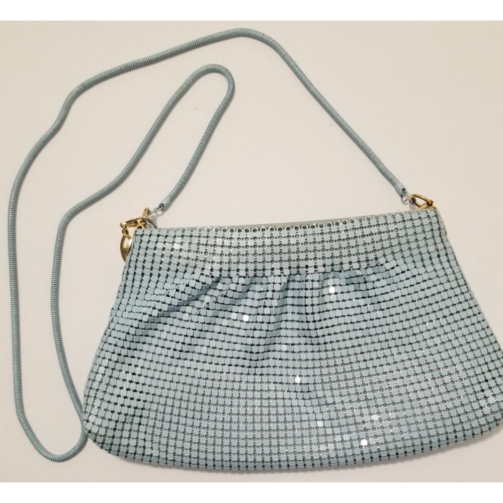 Vintage Look Metal Mesh Handbag Crossbody or Clutch Evening Blue Zip Closure